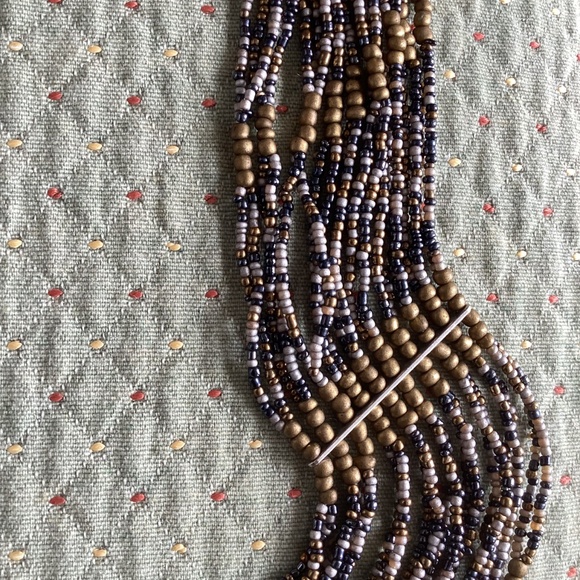 MULTI STRAND LONG STATEMENT NECKLACE GOLD Colored -GRAY -BLACK SMALL BEADS 18in - Picture 7 of 10